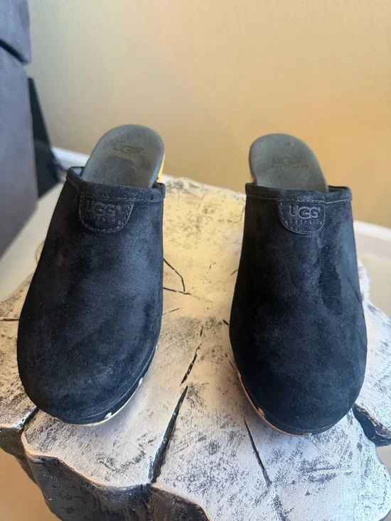 UGG Australia Black Suede Clog mules wooden Heels by 3G - Picture 2 of 7